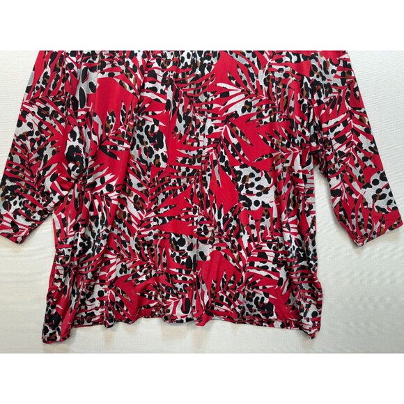 Links Womens Tunic Blouse Top Plus Size 3X Red Animal Print 3/4 Sleeves Retro - Picture 13 of 13